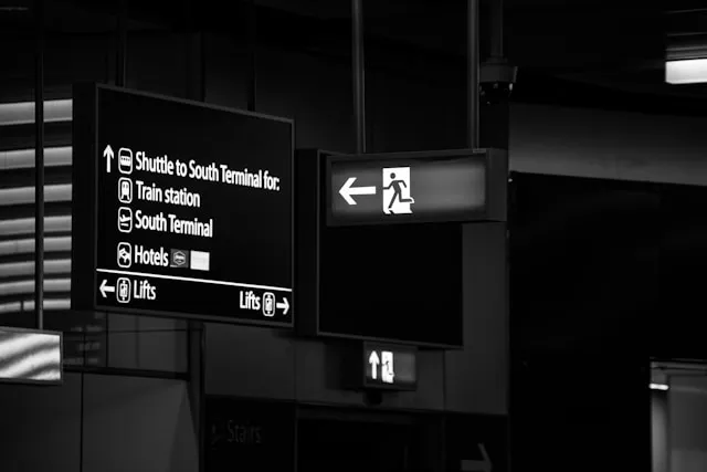 An information board at Gatwick airport